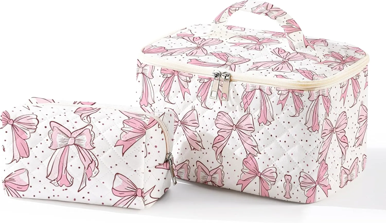 Makeup Bag For Women,Travel Toiletry Organizer,Cute Quilted Cotton Cosmetic Pouch,Portable Make Up Bags For Friendship Gift 2Pack