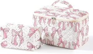 Makeup Bag For Women,Travel Toiletry Organizer,Cute Quilted Cotton Cosmetic Pouch,Portable Make Up Bags For Friendship Gift 2Pack