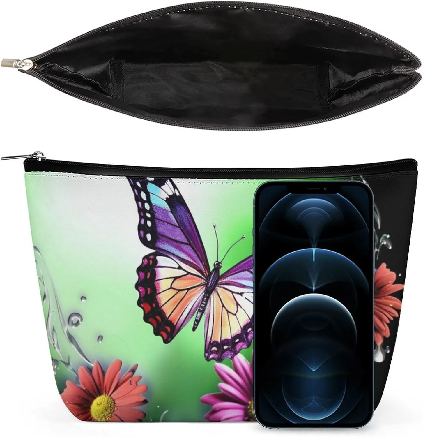 Makeup Bag Travel Cosmetic Bag Portable Flower And Butterfly Toiletry Bag Large Capacity Zipper Pouch Makeup Organizer Case Waterproof Toiletry Pouch for Women Men