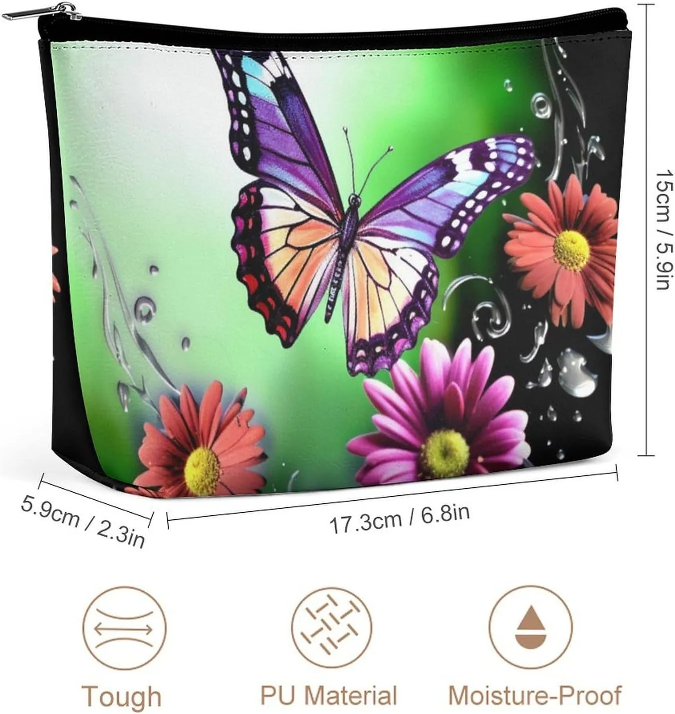 Makeup Bag Travel Cosmetic Bag Portable Flower And Butterfly Toiletry Bag Large Capacity Zipper Pouch Makeup Organizer Case Waterproof Toiletry Pouch for Women Men