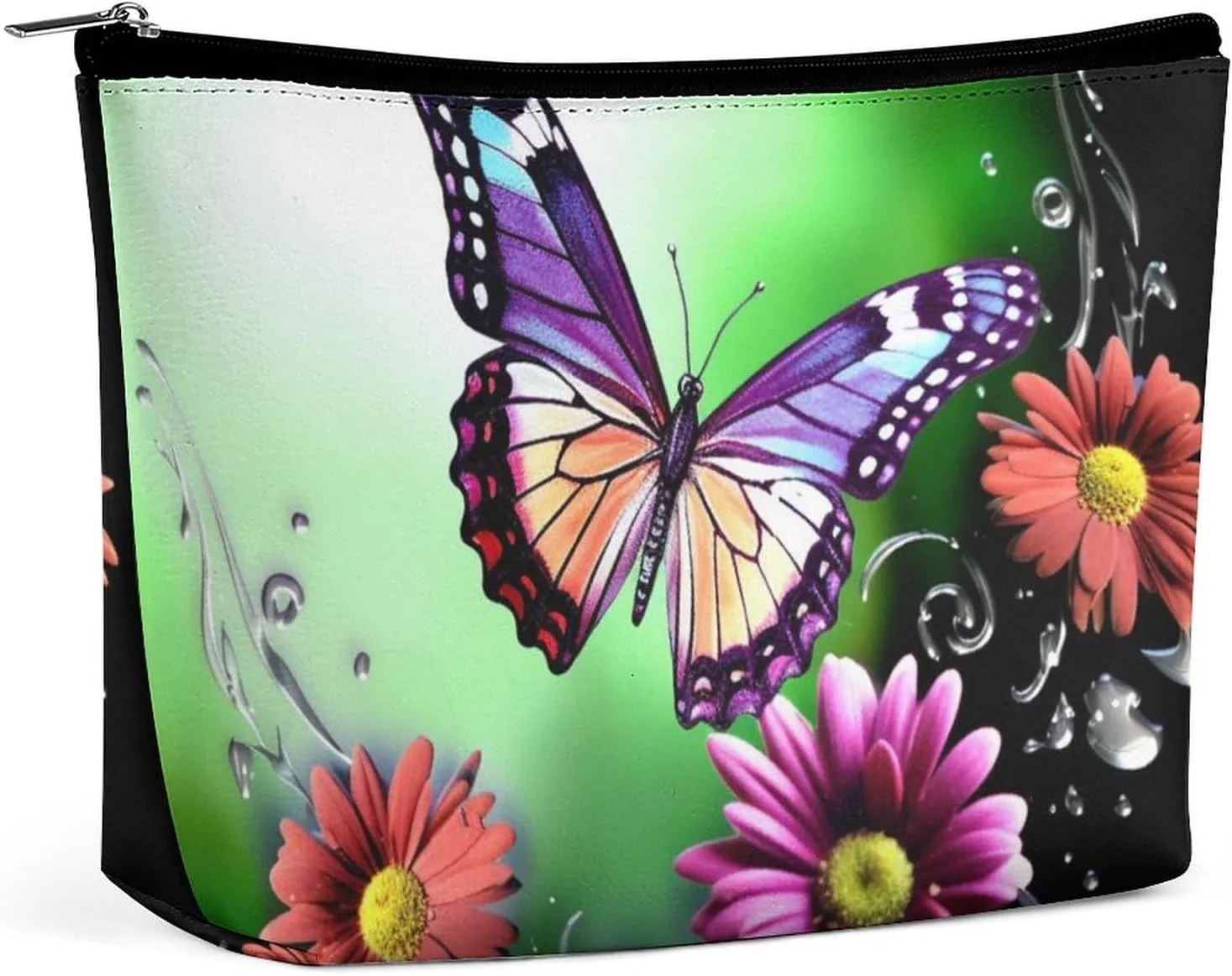 Makeup Bag Travel Cosmetic Bag Portable Flower And Butterfly Toiletry Bag Large Capacity Zipper Pouch Makeup Organizer Case Waterproof Toiletry Pouch for Women Men