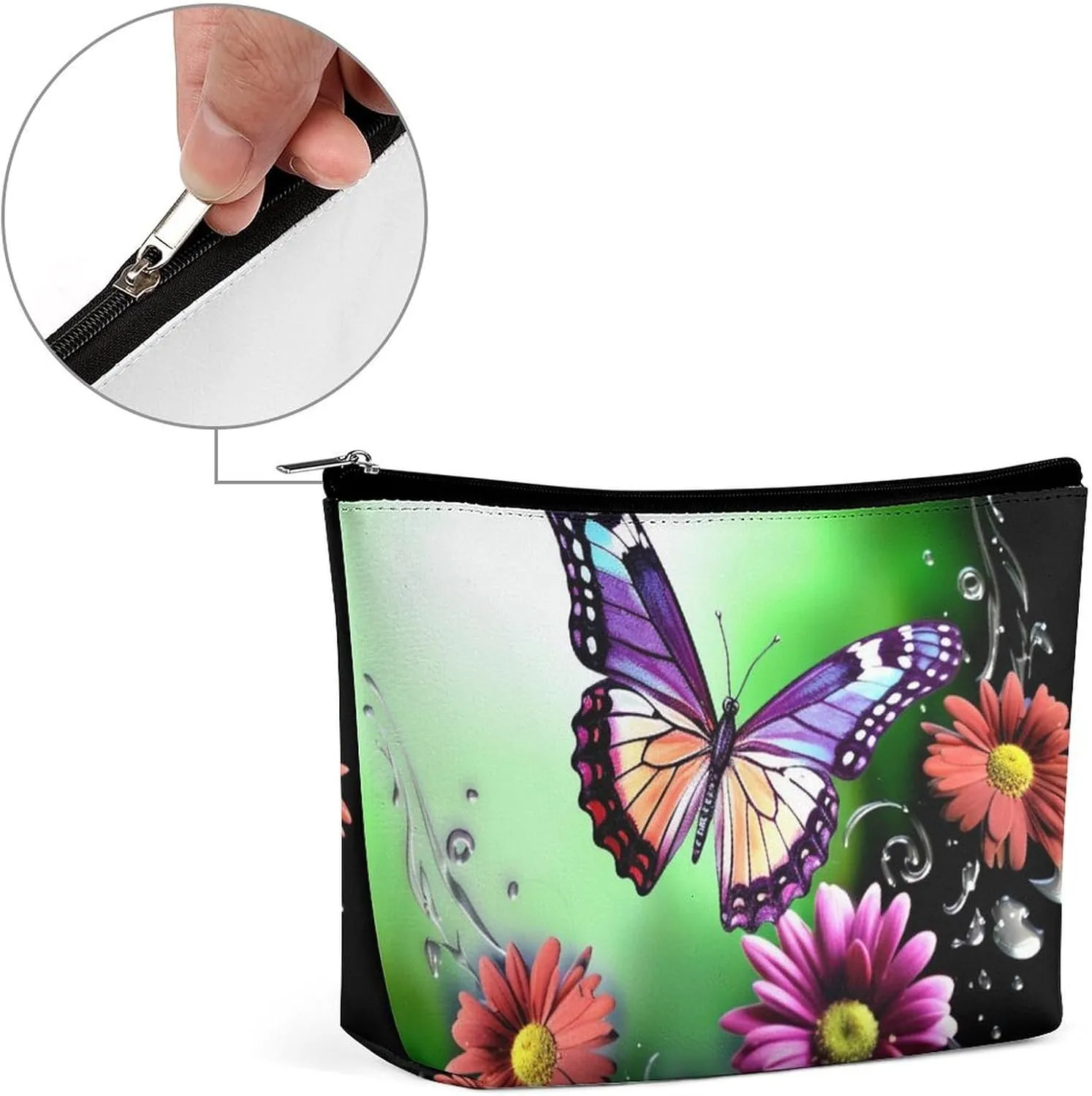 Makeup Bag Travel Cosmetic Bag Portable Flower And Butterfly Toiletry Bag Large Capacity Zipper Pouch Makeup Organizer Case Waterproof Toiletry Pouch for Women Men