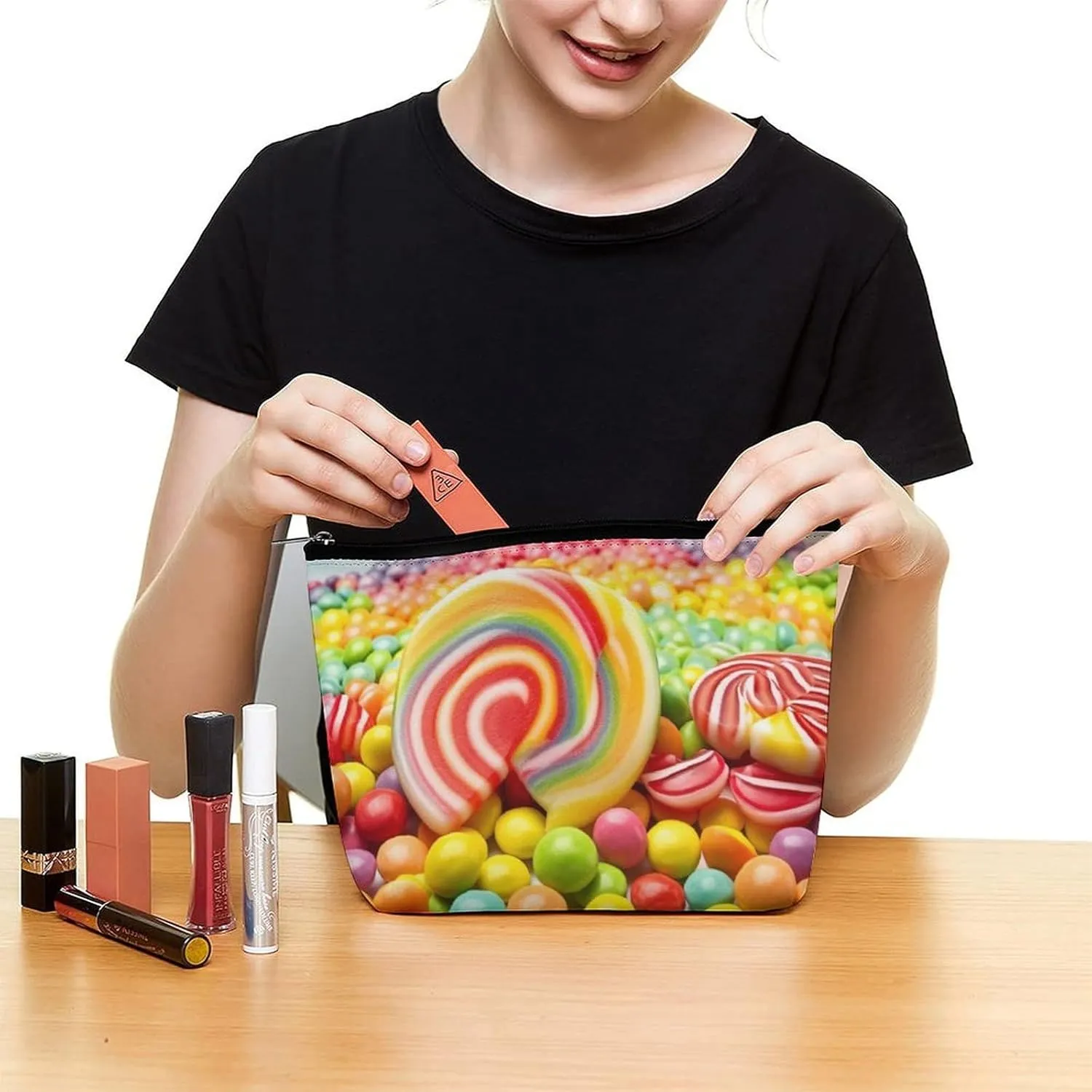 Makeup Bag Travel Cosmetic Bag Portable Rainbow Candy Toiletry Bag Large Capacity Zipper Pouch Makeup Organizer Case Waterproof Toiletry Pouch for Women Men