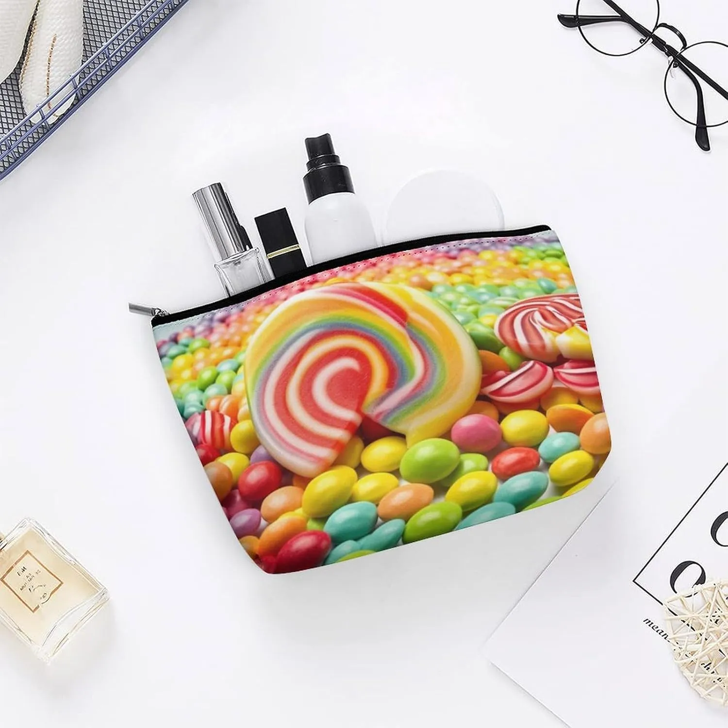Makeup Bag Travel Cosmetic Bag Portable Rainbow Candy Toiletry Bag Large Capacity Zipper Pouch Makeup Organizer Case Waterproof Toiletry Pouch for Women Men