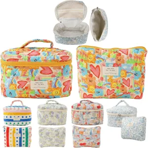 Makeup Bag Travel Essentials Quilted Cosmetic Toiletry Pouch Organizer Insert for Women Dorm Room Essential Gift Large Capacity Opening Lightweight Cute Aesthetic Portable 2PCS (Heart)