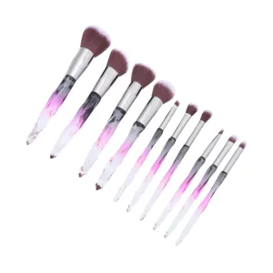 Makeup Brush Set 10pcs Full Kit Crystal Handle Diamond Shape Women's Makeup Tools Soft Smooth Bristles for Professional Use