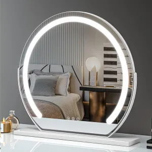 Makeup Mirror 360° Free Rotation Vanity Mirror with Lights,Round Lighted Makeup Mirror for Dressing Room Bedroom Tabletop,Smart Touch Control,3 Color Lighting Modes