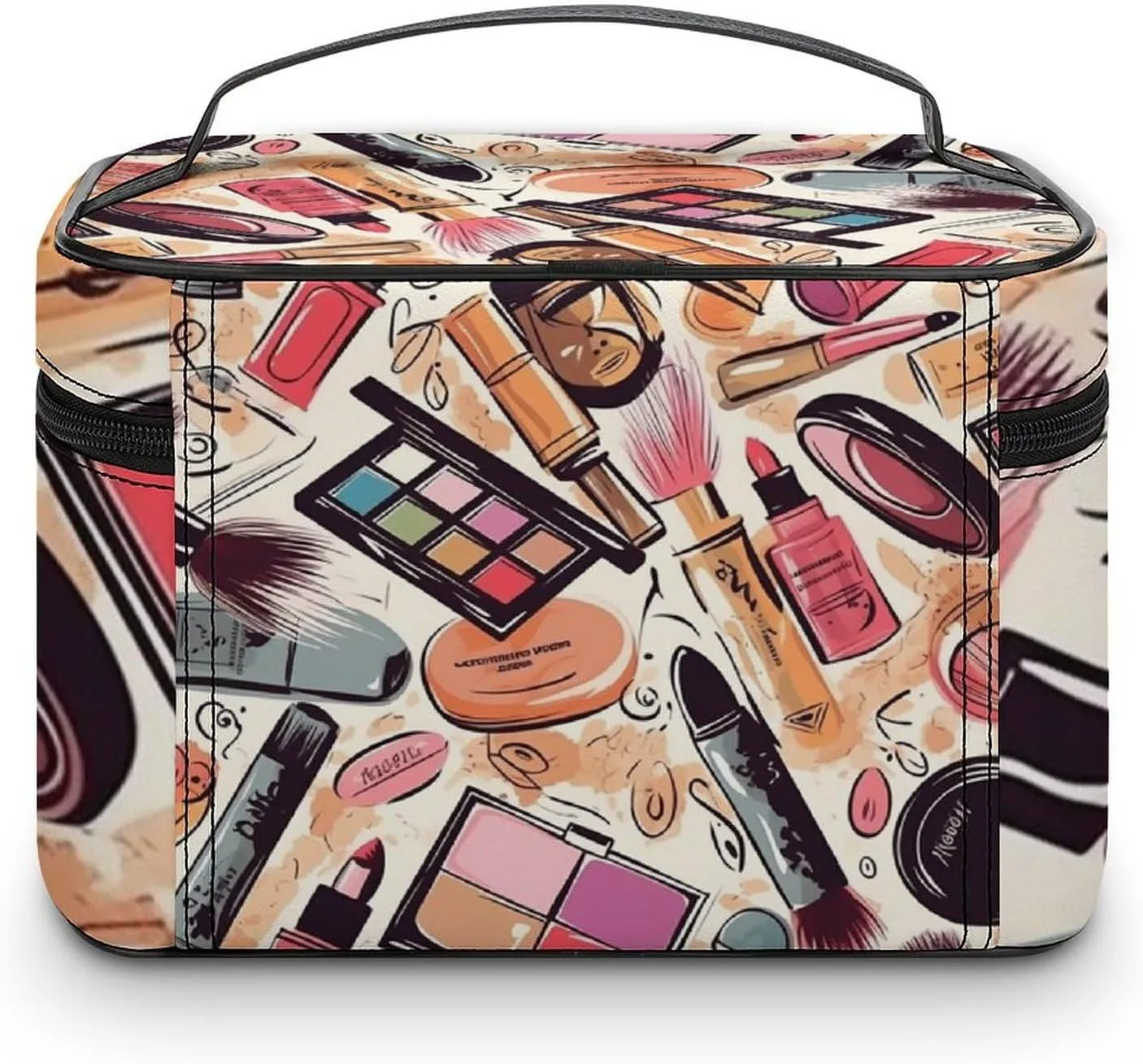 Makeup Theme Pattern Cosmetic Bag, Portable Toiletry Bag, Large Capacity Travel Makeup Bags, Beauty Organizer for Full-Sized Shampoo Conditioner Brushes Set Accessories