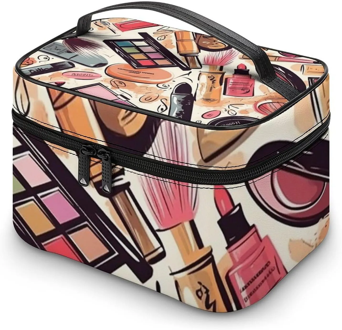 Makeup Theme Pattern Cosmetic Bag, Portable Toiletry Bag, Large Capacity Travel Makeup Bags, Beauty Organizer for Full-Sized Shampoo Conditioner Brushes Set Accessories