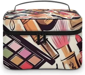 Makeup Theme Pattern Cosmetic Bag, Portable Toiletry Bag, Large Capacity Travel Makeup Bags, Beauty Organizer for Full-Sized Shampoo Conditioner Brushes Set Accessories