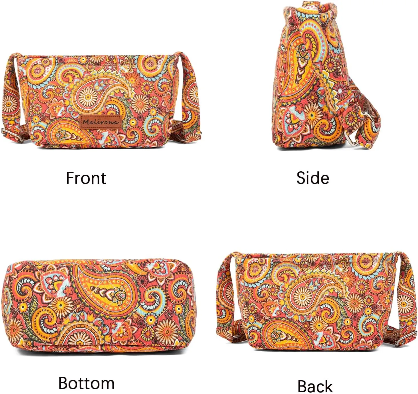 Malirona Women 's Durable Small Floral Crossbody Bag Canvas Messenger Handbag Multi Pocket Travel Satchel Purse