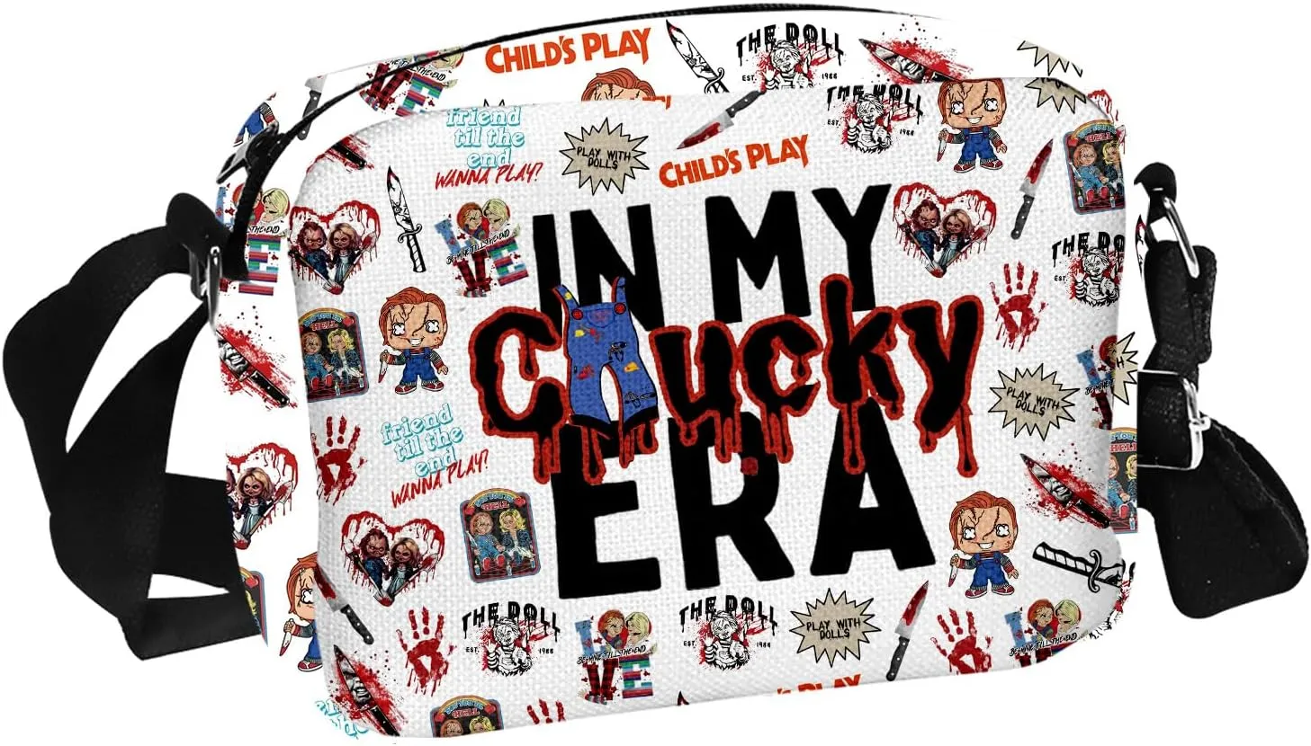 MAOFAED Halloween Theme Crossbody Bag,Horror Movie Gift, Halloween Party Favor, Scary Movie Fan Gift (chuceraDJ)