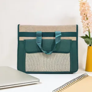 Maresse Green Jute Laptop Bag for Men and Women – 16-Inch Professional Briefcase with Crossbody Strap – Eco-Friendly, Stylish for Office, Travel, Meetings – Ideal for Work and Everyday Use, Green, L