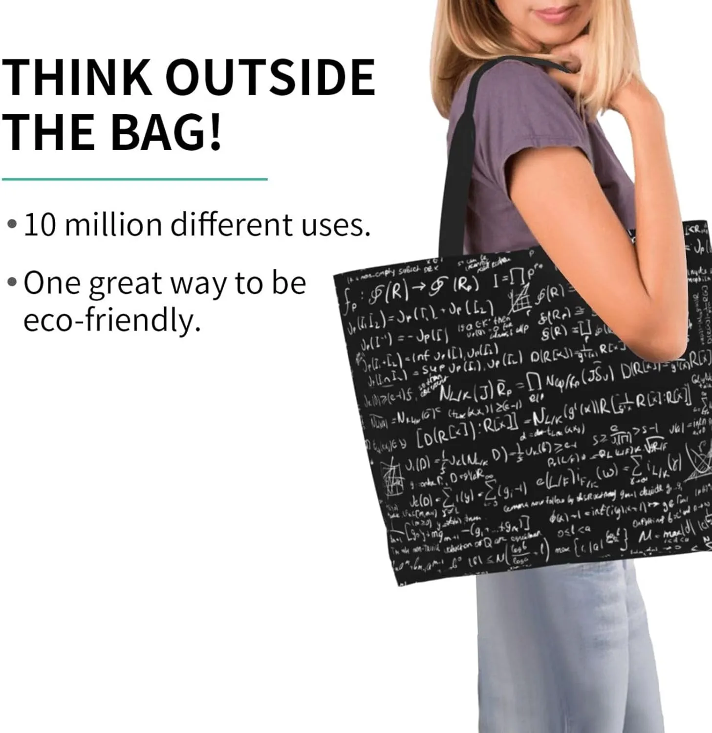 Math Canvas Tote Bag Mathematics Shoulder Bag Handbag Funny Casual Teachers Grocery Bags for Outdoor