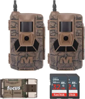 Matrix 36MP Imaging Cellular Trail Camera with On Demand Photo and Dual Network (Mud, 2-Pack) Bundle with 32GB SDHC UHS-I Memory Card (2-Pack) and Card Reader (5 Items)