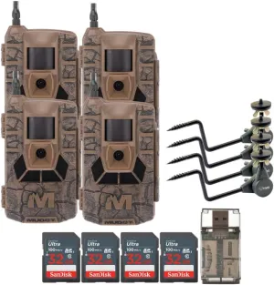 Matrix 36MP Imaging Cellular Trail Camera with On Demand Photo (Mud, 4-Pack) Bundle with Trail Camera Holder (4-Pack), 32GB UHS-I Memory Card (4-Pack), and USB 2.0 Card Reader (13 Items)