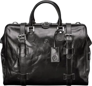 Maxwell Scott - Personalized Luxury Classic Leather Gladstone Travel Bag with Key Lock and Buckle Strap - The Gassano M Black