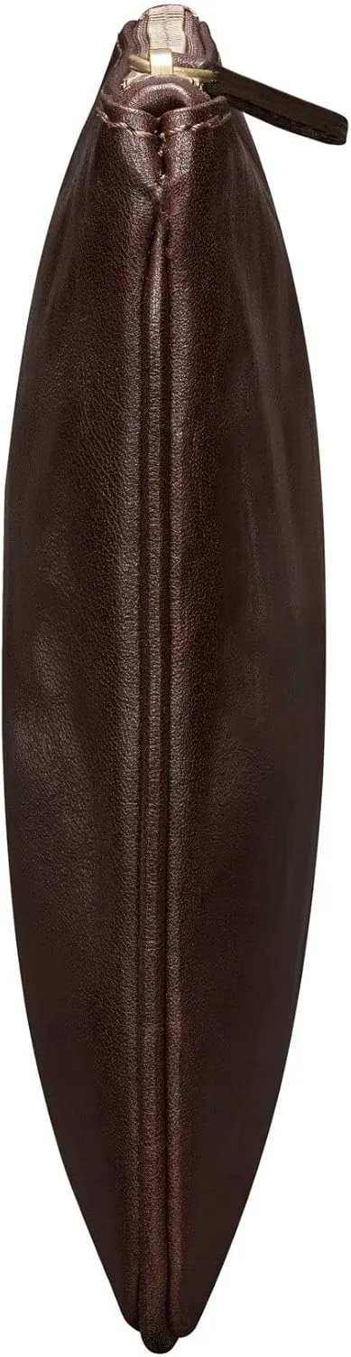 Maxwell Scott - Womens Luxury Designer Leather Flat Makeup Bag Purse - Handmade in Italy - The Zeta Dark Brown