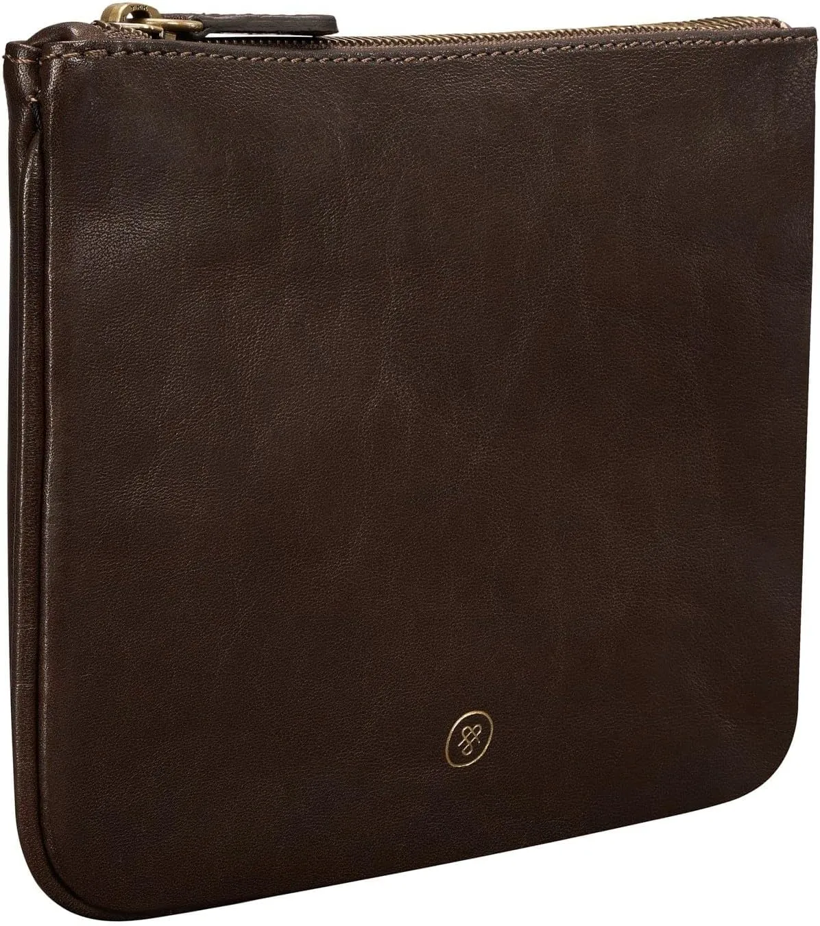 Maxwell Scott - Womens Luxury Designer Leather Flat Makeup Bag Purse - Handmade in Italy - The Zeta Dark Brown