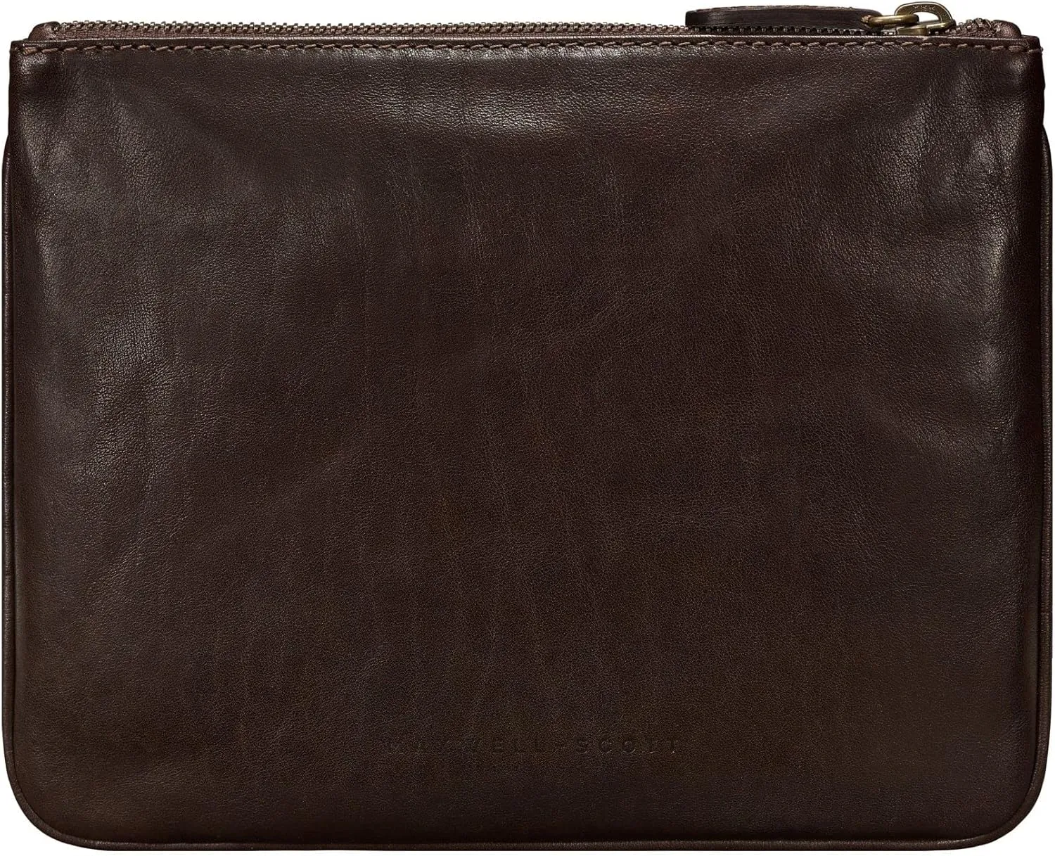 Maxwell Scott - Womens Luxury Designer Leather Flat Makeup Bag Purse - Handmade in Italy - The Zeta Dark Brown