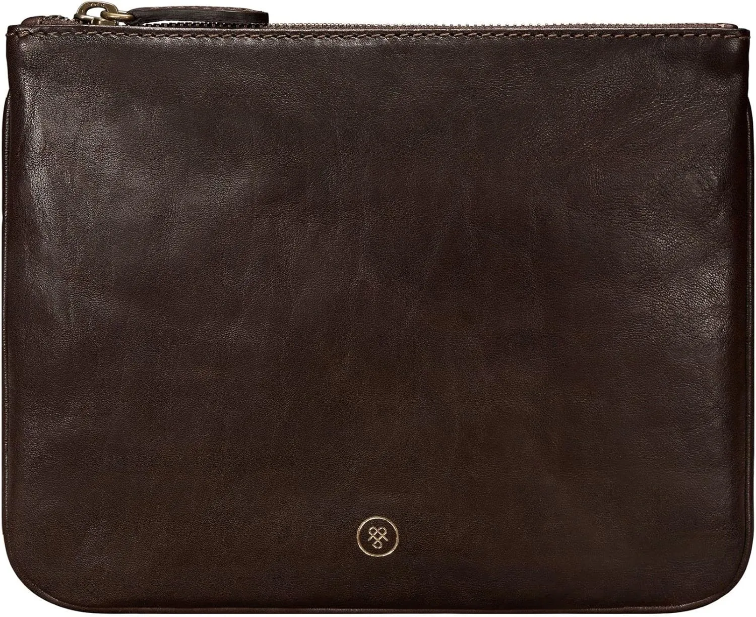 Maxwell Scott - Womens Luxury Designer Leather Flat Makeup Bag Purse - Handmade in Italy - The Zeta Dark Brown