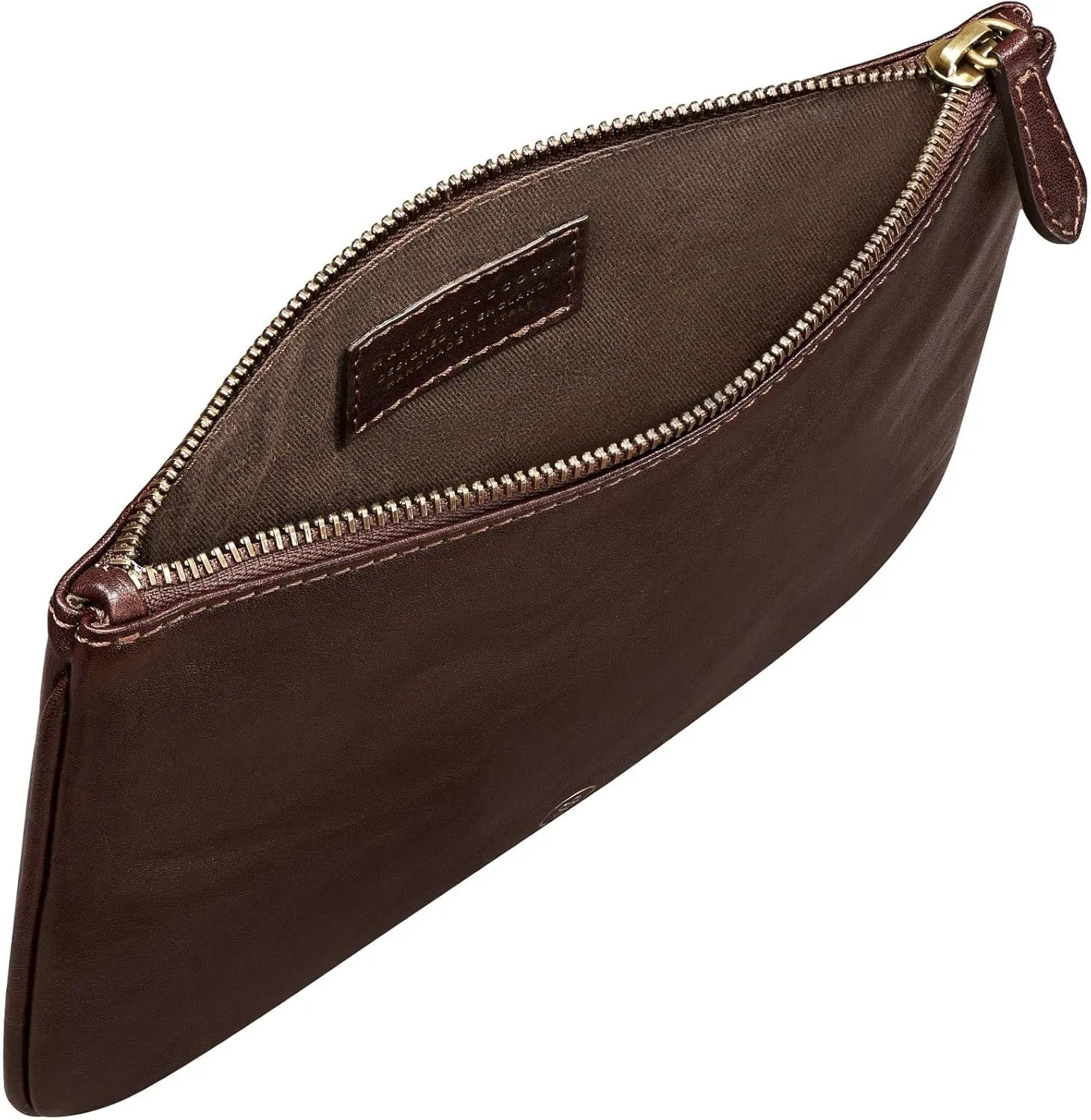 Maxwell Scott - Womens Luxury Designer Leather Flat Makeup Bag Purse - Handmade in Italy - The Zeta Dark Brown