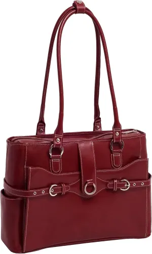 McKlein 15" Leather Ladies' Laptop Briefcase- WILLOW SPRINGS- Red