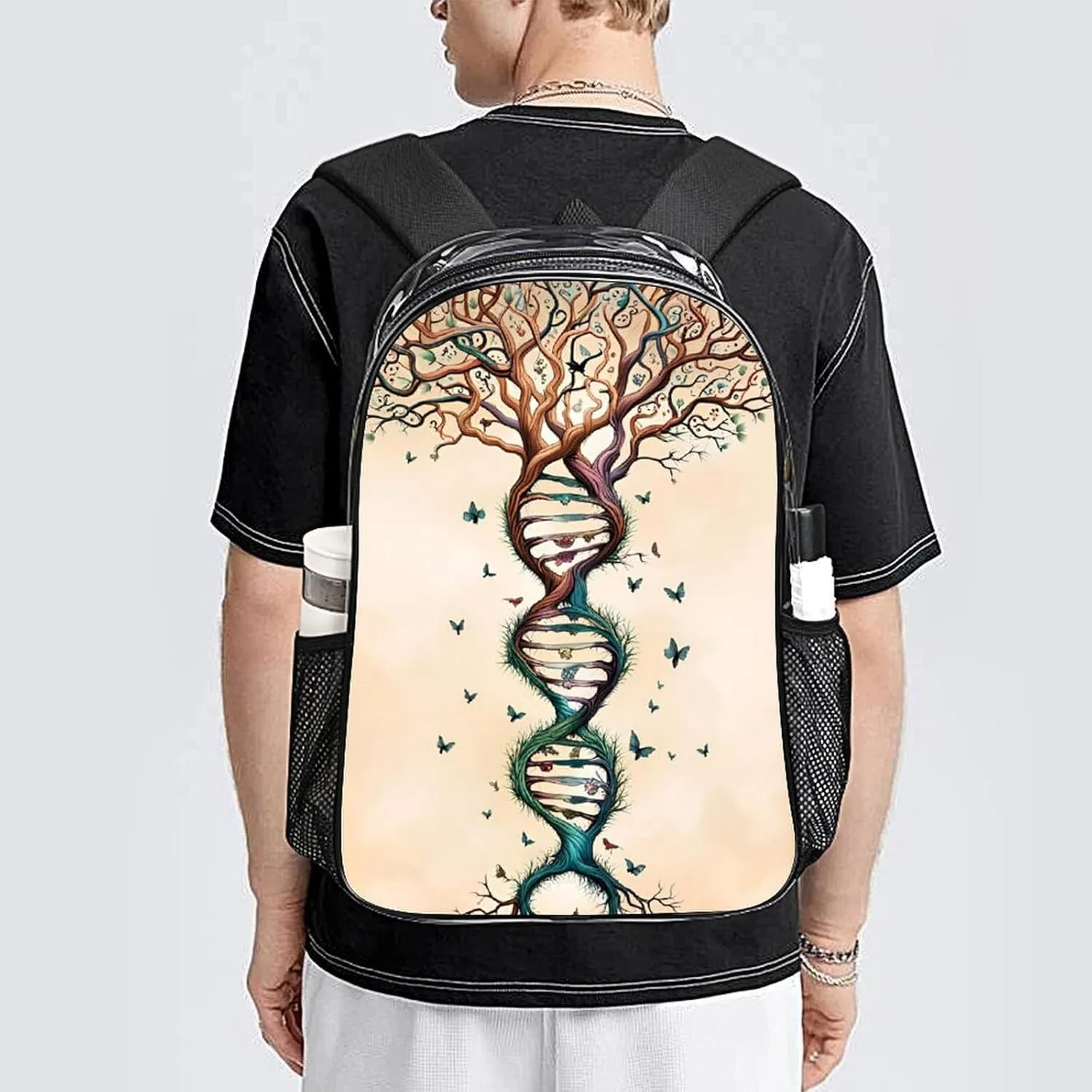 Men Women Lightweight Dna Tree Of Life Art Casual Daypack Big Capacity Bookbag Transparent Bag for Gym Travel Walking Cycling