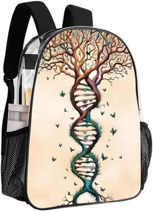 Men Women Lightweight Dna Tree Of Life Art Casual Daypack Big Capacity Bookbag Transparent Bag for Gym Travel Walking Cycling