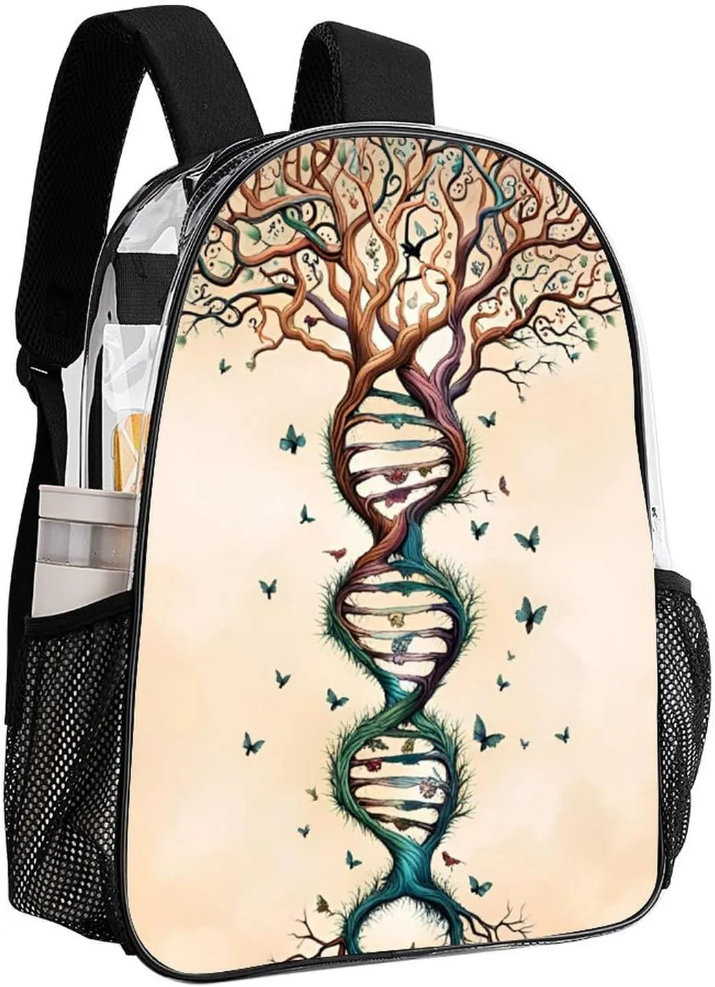 Men Women Lightweight Dna Tree Of Life Art Casual Daypack Big Capacity Bookbag Transparent Bag for Gym Travel Walking Cycling
