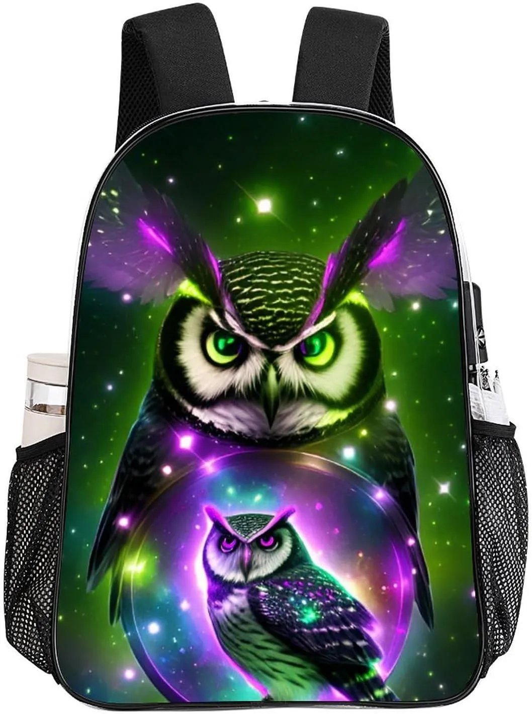 Men Women Lightweight Galaxy Nighthawk Owl Art Daypack Bookbag Big Capacity Carry On Bag Transparent Bag for Camping Travel Bicycle