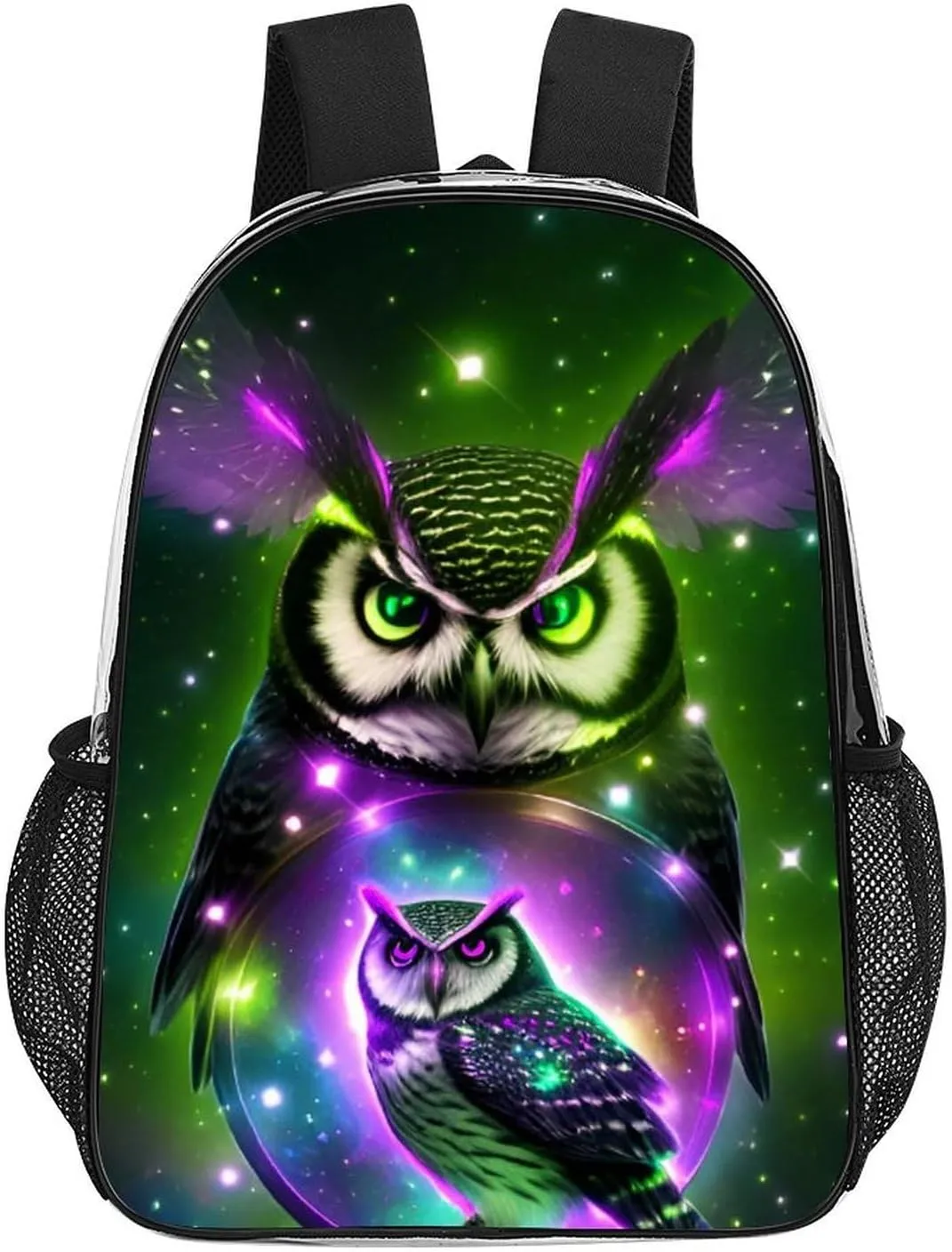 Men Women Lightweight Galaxy Nighthawk Owl Art Daypack Bookbag Big Capacity Carry On Bag Transparent Bag for Camping Travel Bicycle