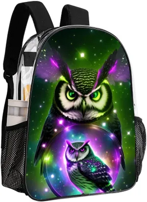 Men Women Lightweight Galaxy Nighthawk Owl Art Daypack Bookbag Big Capacity Carry On Bag Transparent Bag for Camping Travel Bicycle