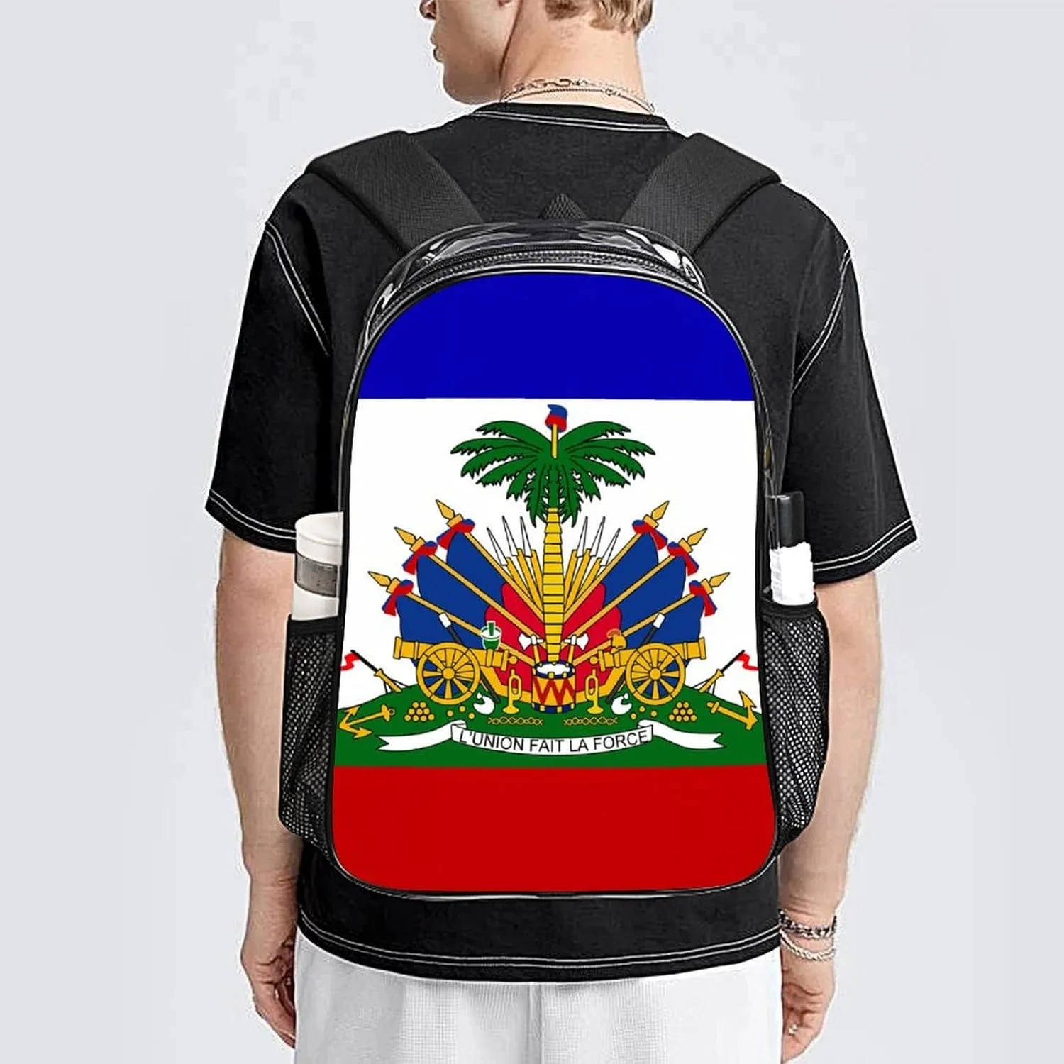 Men Women Lightweight Haiti Flag Art Casual Daypack Big Capacity Bookbag Transparent Bag for Gym Travel Walking Cycling