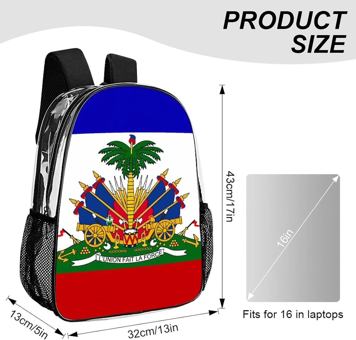Men Women Lightweight Haiti Flag Art Casual Daypack Big Capacity Bookbag Transparent Bag for Gym Travel Walking Cycling