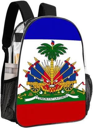 Men Women Lightweight Haiti Flag Art Casual Daypack Big Capacity Bookbag Transparent Bag for Gym Travel Walking Cycling