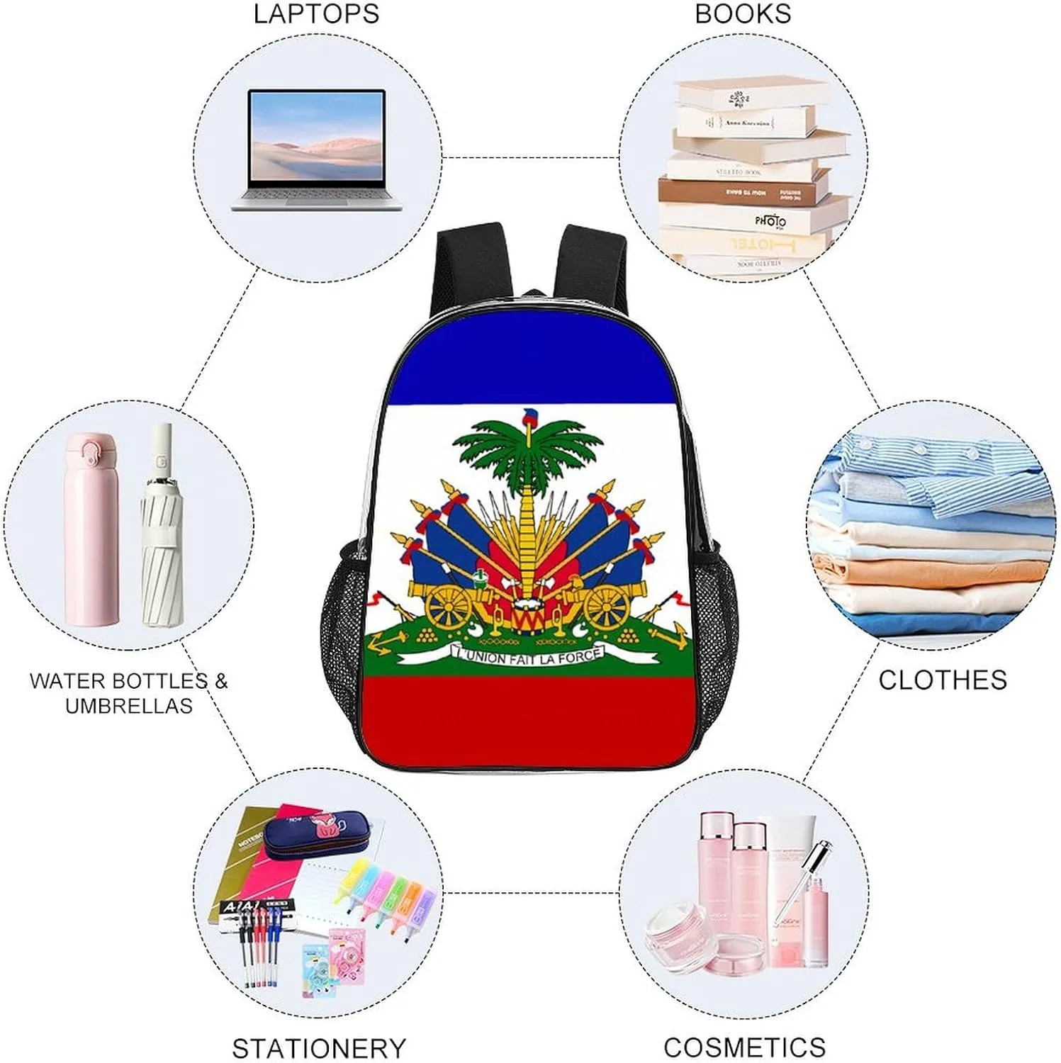 Men Women Lightweight Haiti Flag Art Casual Daypack Big Capacity Bookbag Transparent Bag for Gym Travel Walking Cycling