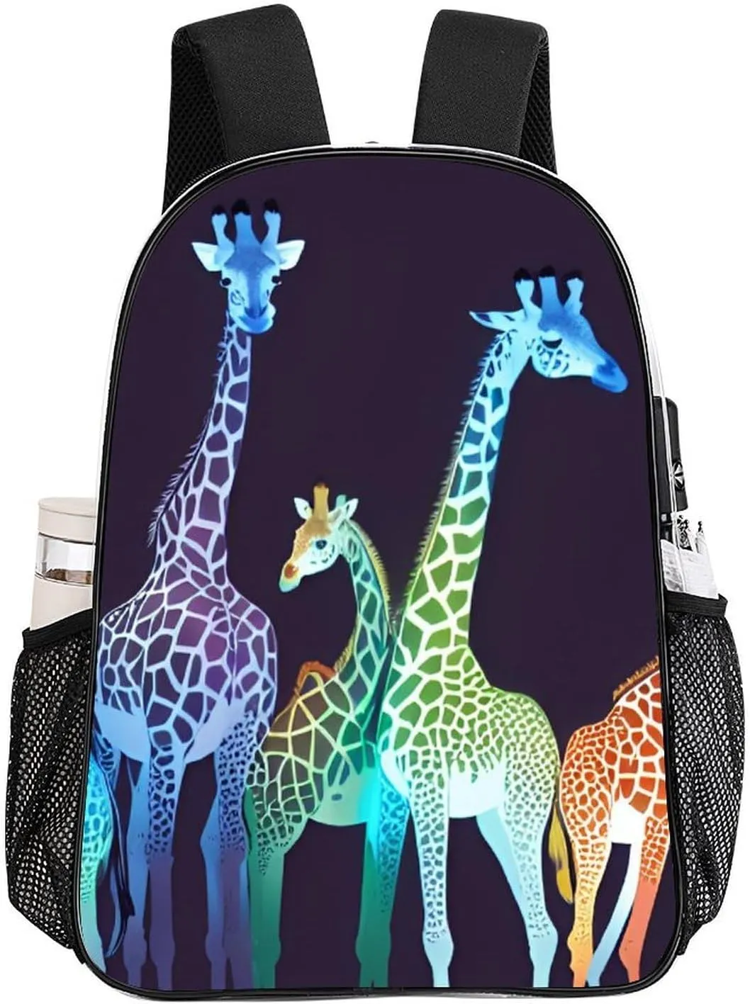 Men Women Transparent Colorful Giraffe Art Daypack Big Capacity Shoulder Bag With Smooth Zippers for Hiking Work Walking Cycling