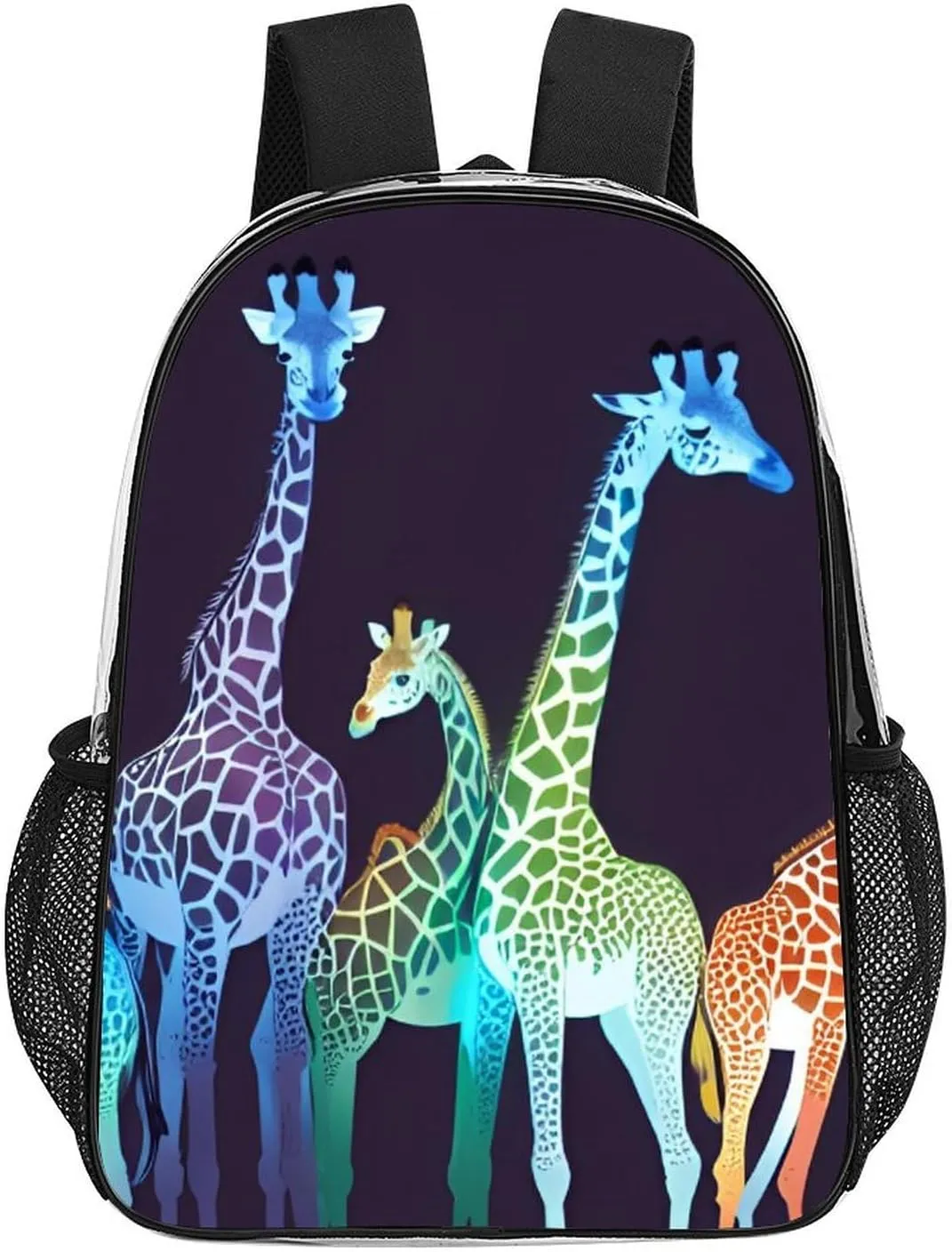 Men Women Transparent Colorful Giraffe Art Daypack Big Capacity Shoulder Bag With Smooth Zippers for Hiking Work Walking Cycling