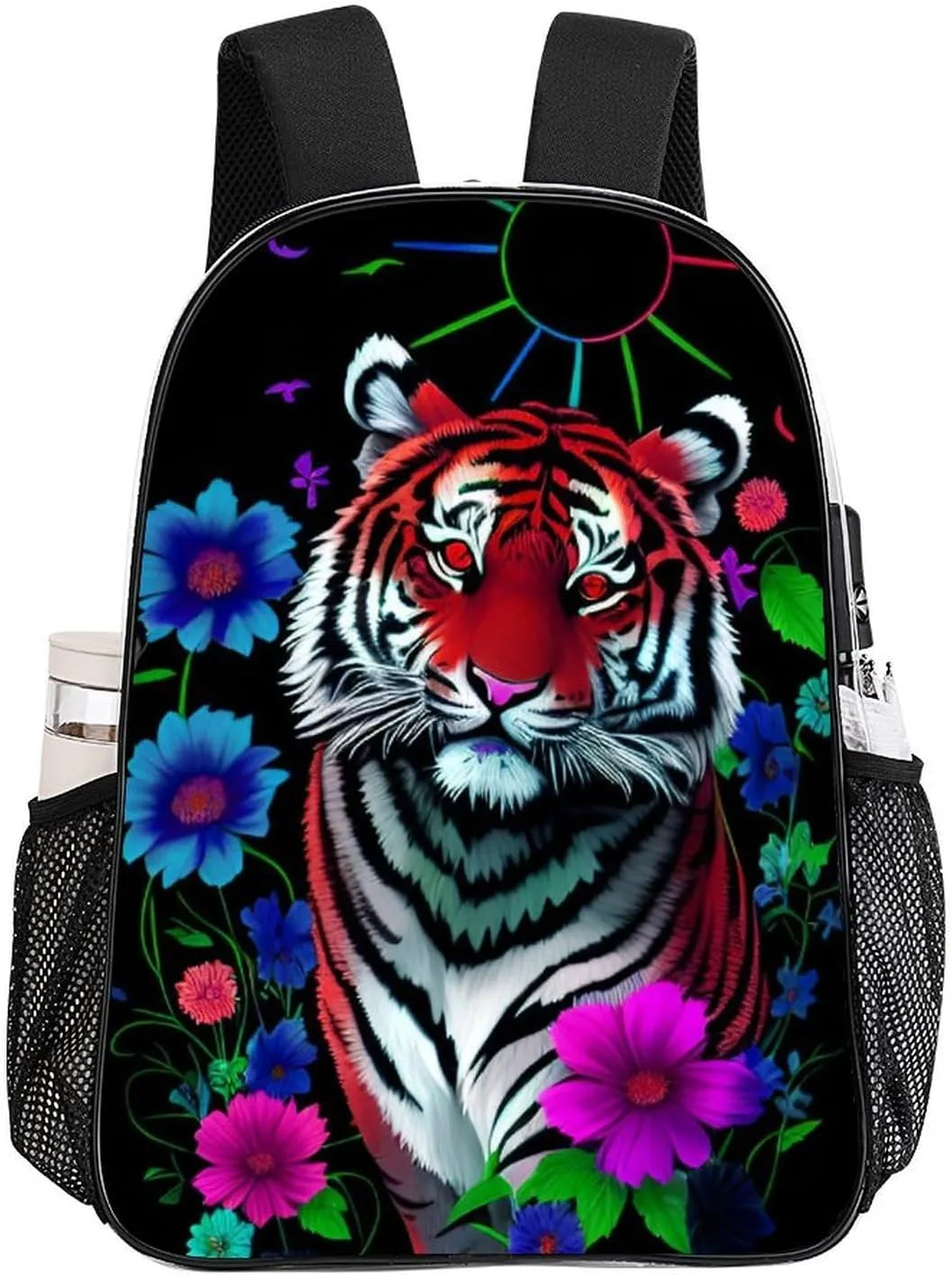 Men Women Transparent Trippy Tiger Animal Flower Art Casual Daypack Large Capacity Carry On Bag With Adjustable Shoulder Straps for Camping Work Running
