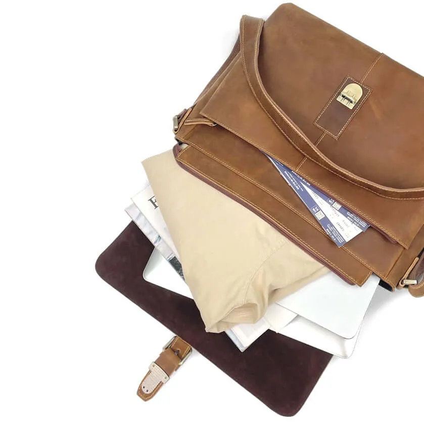 Men's Leather Messenger Bag - Vintage Shoulder Bag for 13" Laptop