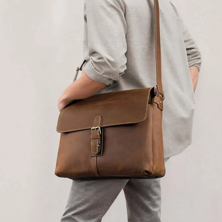 Men's Leather Messenger Bag - Vintage Shoulder Bag for 13" Laptop