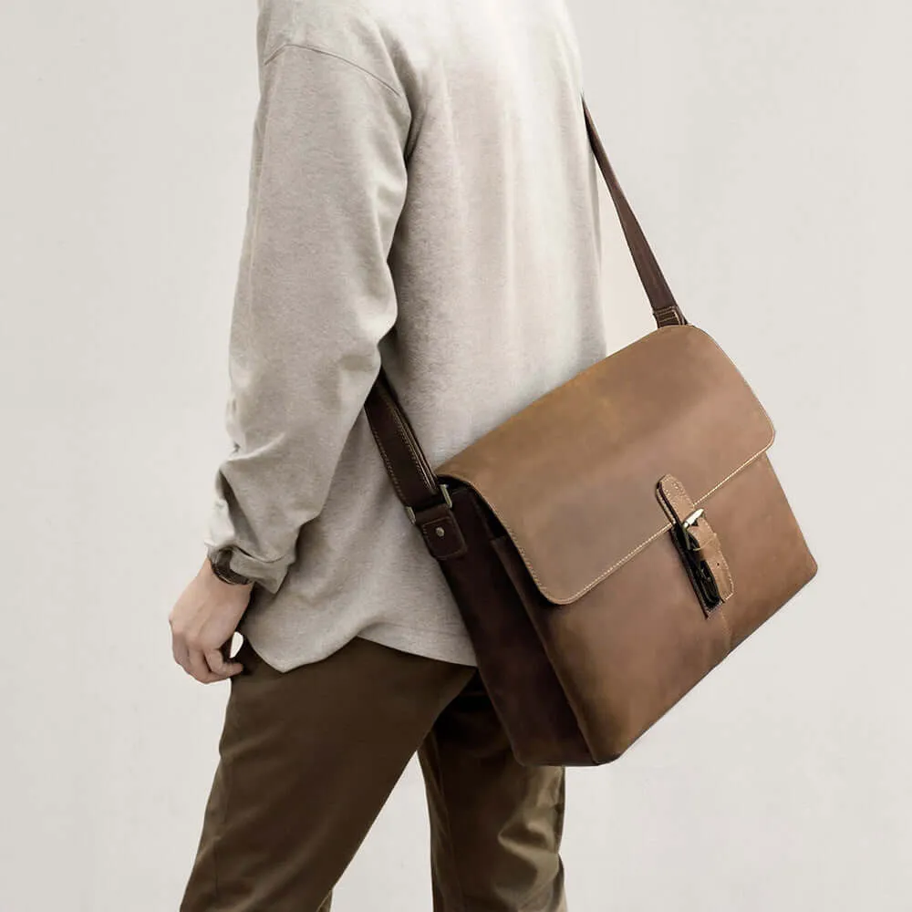 Men's Leather Messenger Bag - Vintage Shoulder Bag for 13" Laptop