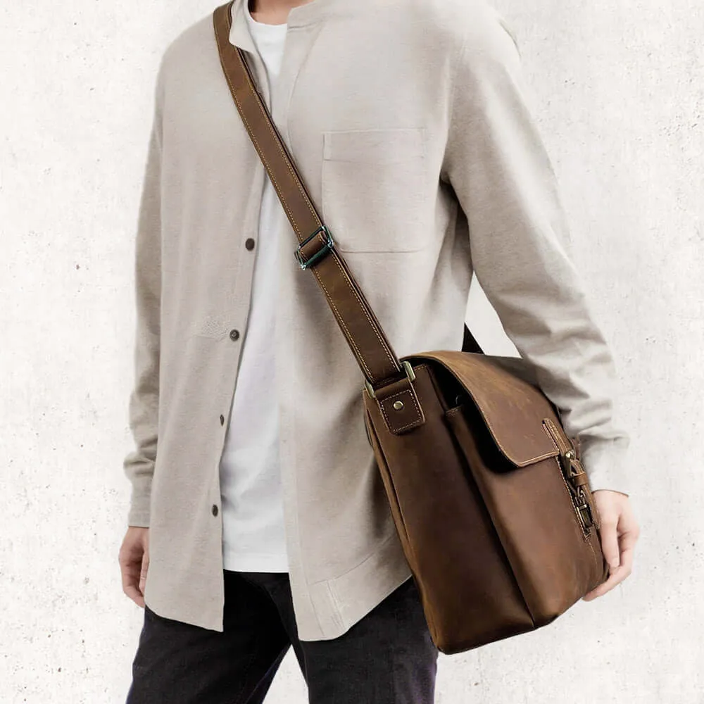 Men's Leather Messenger Bag - Vintage Shoulder Bag for 13" Laptop