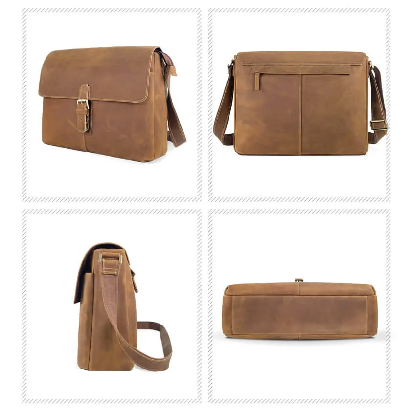 Men's Leather Messenger Bag - Vintage Shoulder Bag for 13" Laptop