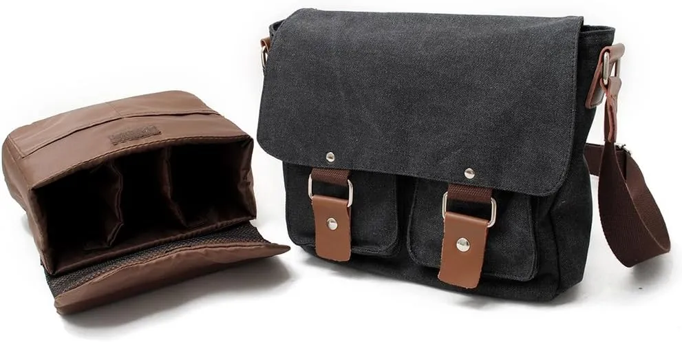 Men's Lightweight Vintage Waterproof Canvas DSLR SLR Shockproof Camera Shoulder Messenger Bag Sling bag