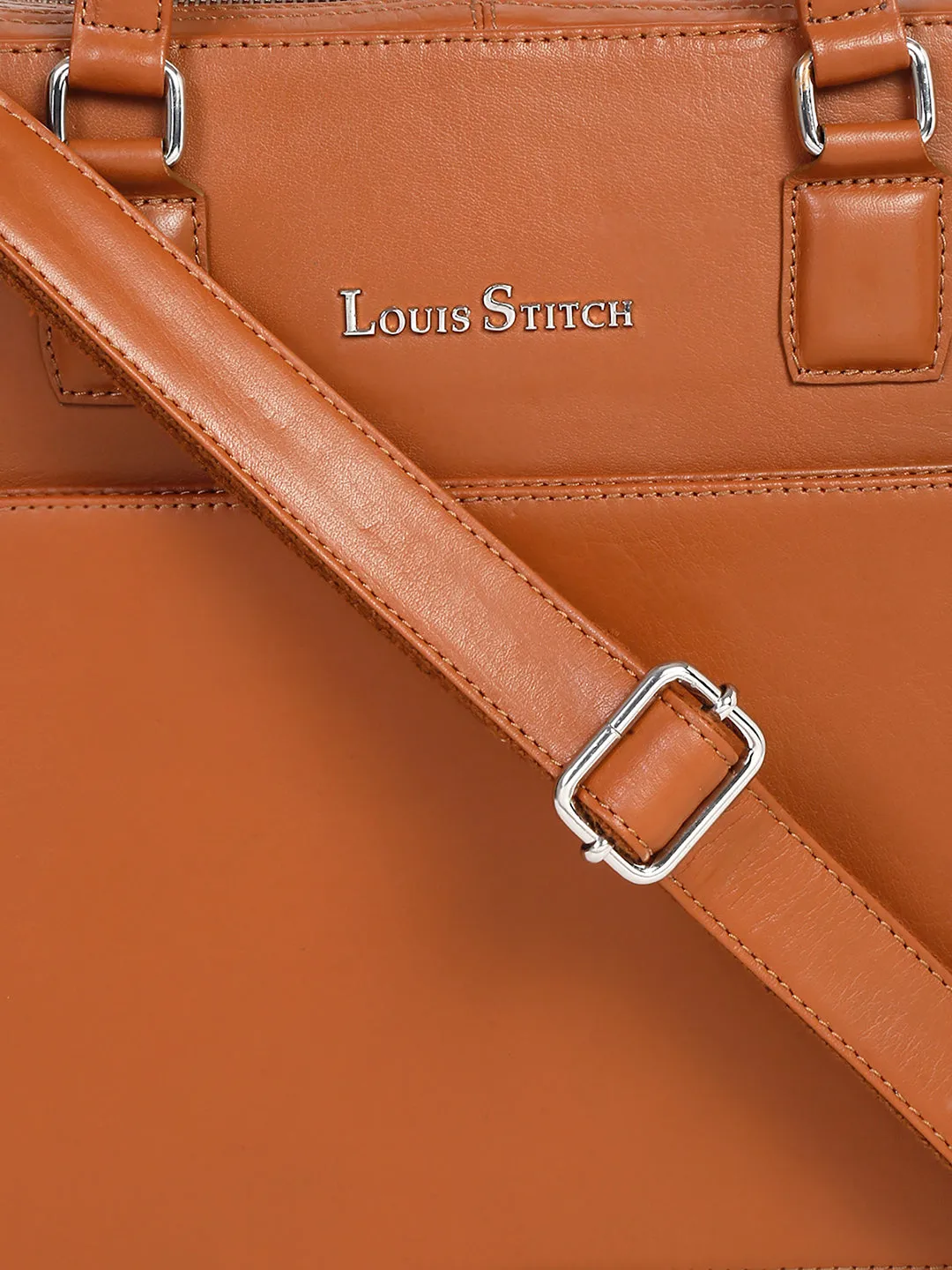 Men's Tan Italian Leather Laptop Bag Multifunctional Executive Briefcase with Shoulder Strap