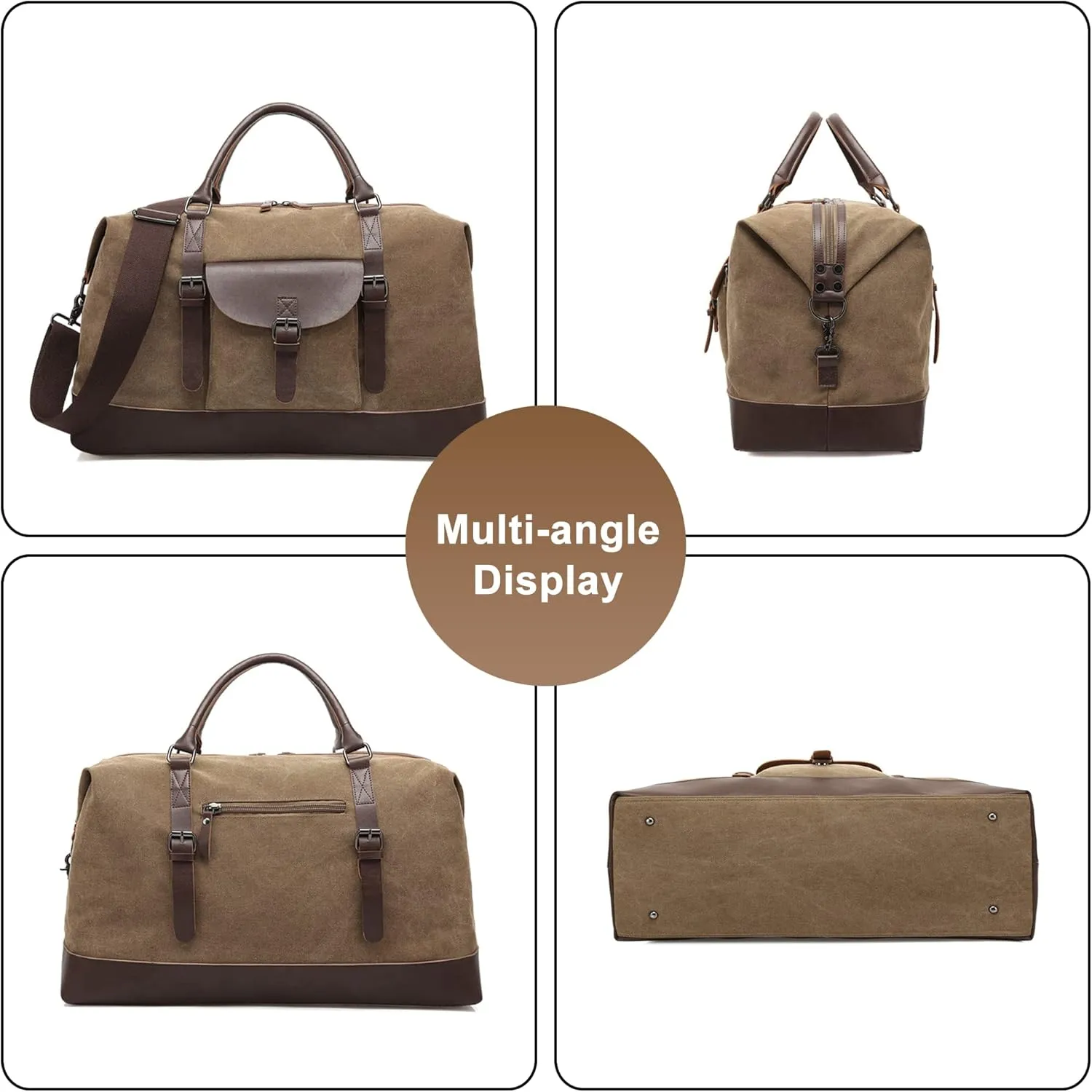 Men's Travel Duffel Bag Canvas Handbag Crossbody Shoulder Bags for Travel Hiking Mountaineering Bag (Brown)