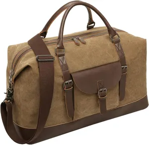 Men's Travel Duffel Bag Canvas Handbag Crossbody Shoulder Bags for Travel Hiking Mountaineering Bag (Brown)