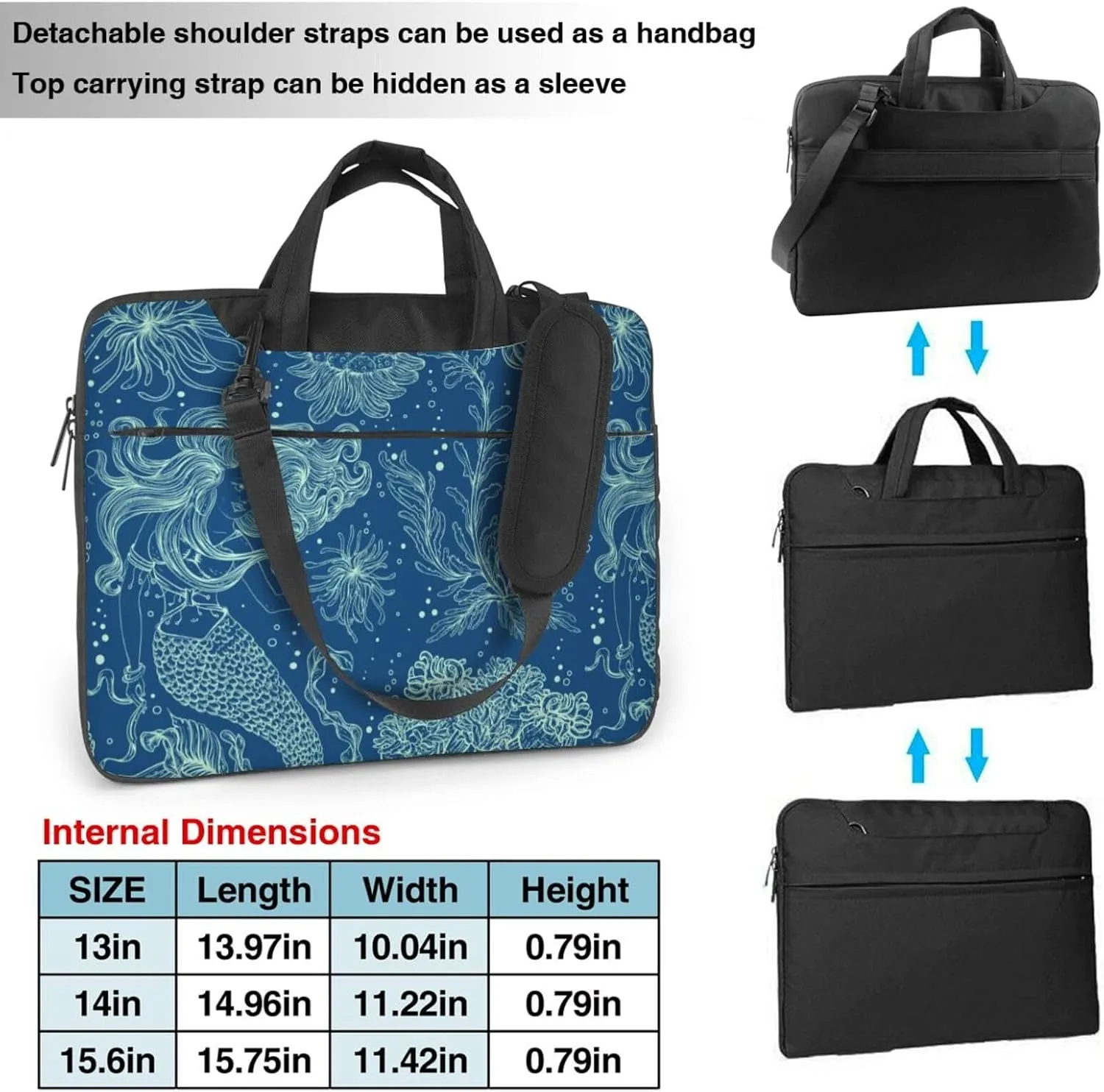 Mermaids Laptop Bag Classic Slim Briefcase Messenger Bag, Spacious, Ergonomic